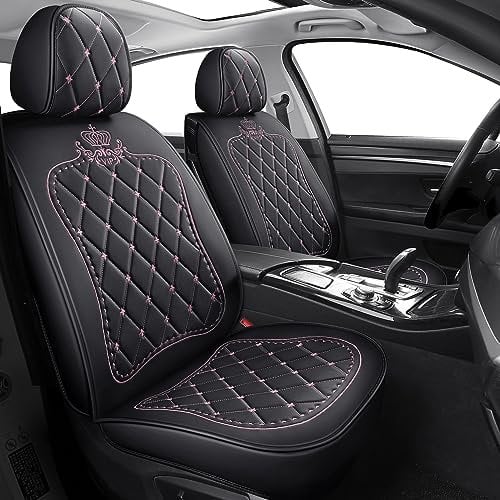 Udpomb Auto-Sitzbezüge Vordersitze aus Leder - Universelle Passform, Wasserdicht & Kratzfest, Airbag Kompatibel, Einfache Installation & Stilvolles Design, Autositz Zubehör (Schwarz&Rosa)