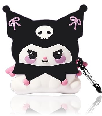 Viwind AirPods 1 2 Hülle Silikon Anime,Funny Cute 3D Cartoon Weiches Airpods 1 2 Gen Schutzhülle und Haut Case Cover mit karabiner,Kabelloses Laden&Stoßfeste-Black Kuromi
