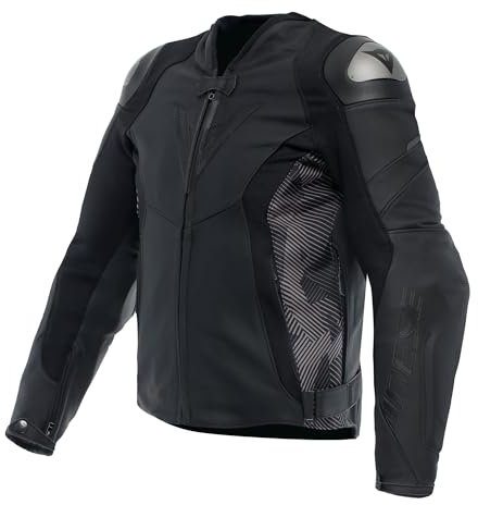 Dainese Motorradjacke Avro 5 Leather Jacket sportliche Lederjacke, BLACK/ANTHRACITE, 52
