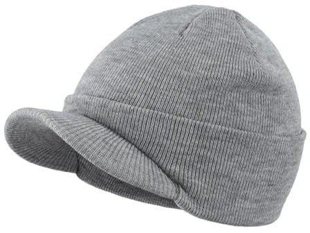 Magracy Unisex Herren Warm Visier Beanie Outdoor Doppelstrick Mütze mit Schirm Wintermütze, asche, Einheitsgröße