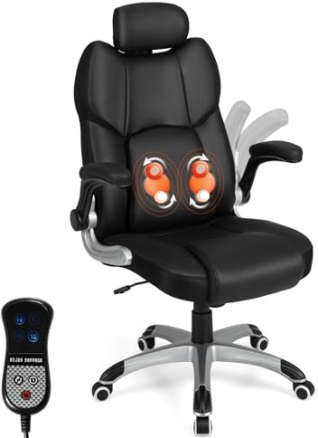CASART Massage Office Chair, Ergonomic Computer Chair with 2 Message Selections, Adjustable Headrest, Lumbar Support & Rocking Function, High Back Executive Chair for Home Office