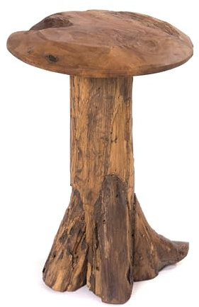 CREEDWOOD Teak HOCKER | Wurzel Holz, 47cm | Holz Hocker, Blumenhocker, Pilz Hocker, Wurzel Beistellhocker, Pflanzenhocker, massiver Baumstamm Hocker