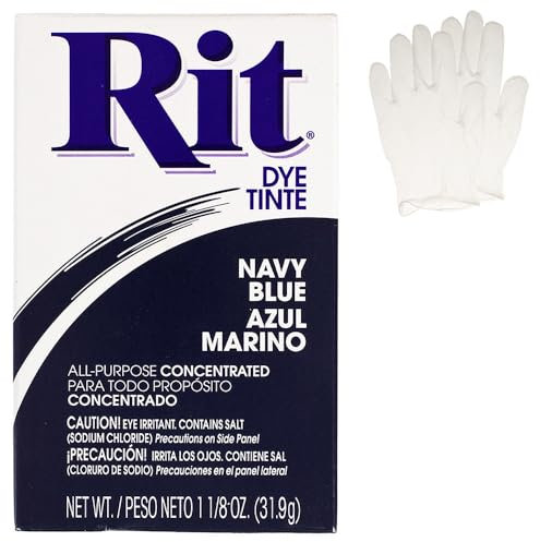 Polvo de tinte concentrado multiusos con guantes de plástico para ropa, decoración y manualidades, azul marino (paquete de 1)
