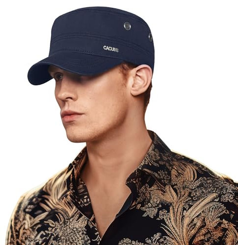 CACUSS Herren Baumwolle Vintage Army Kappe Cadet Hat Military Flat Top Verstellbare Baseballmütze Sommer Trucker Hut