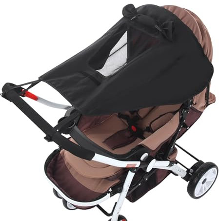 Risipu Kinderwagen-Sonnenschutz, universeller Buggy-Sonnenschutz, Sonnendach für Kinderwagen, tragbare Installation, UV-Schutz mit Dachfenster-Design (Schwarz)