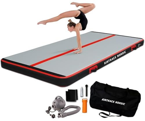 AirTrack Nordic Carbon - Air Track Matte 3m/4m/5m/6m/8m mit Luftpumpe, Aufblasbare Gymnastikmatte Zuhause, besten für Gymnastik & Cheerleading, 1.5m breit & 15cm dick Air Tracking Matte, Turnmatte