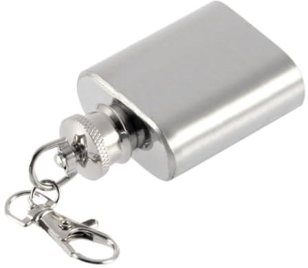 Keychain Hip Flask Portable Stainless Steel Alcohol Flagon Hanging Key Ring 1oz, Mini Liquor Flask