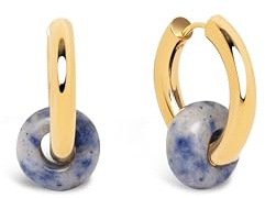 SINGULARU - Orecchini Cerchio Carmen True Marine. Acciaio con Finitura in Bagno d'Oro 18Kt e Pietre Naturali. Chiusura Congo/Click. Gioielli per Donna