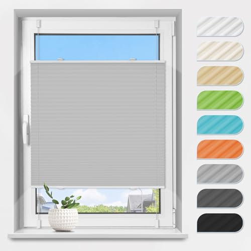 Plissee ohne Bohren Klemmfix Grau B115 x H130 cm, Plissees Lichtdurchlässig und Sichtschutz Jalousie Easyfix Faltrollo mit Klemmträger Plisseerollo Sonnenschutz für Fenster & Tür