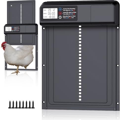 Automatic Chicken Coop Door, Electric Chicken Coop Door Battery Powered with Timer LCD Screen, Anti-Pinch Running Automatic Chicken Coop Door, Aluminum IPX4 Waterproof Auto Chicken Coop Door