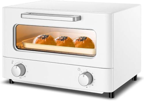 Wrobelax 12L Mini Oven，Electric Cooker And Grill Home Baking Small Oven Timer Double Glass Door Top And Bottom Heat 1000W Kitchen Convection Oven Useful (Color:White)