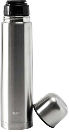 COOK CONCEPT, KA5616 - Botella térmica de 1 l, Acero Inoxidable, práctica Tapa para Taza, Elegante y Resistente, Ideal para la Oficina y el Tiempo Libre, Plata, 1 L, Plata