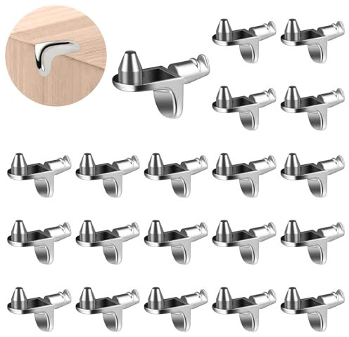 20Pcs Cheville de Support d'Étagère en Forme de L, Taquet Etagere en Métal Nickelé de 5mm, Lourd Devoir Support de Clips à Angle Droit pour Meubles Armoires Bibliothèques Placard (B)
