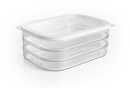 GOURMETmaxx Fiambreras con tapa, cajas de almacenamiento con 3 capas para embutidos, verduras y frutas, 4 piezas, organizador para frigorífico, apilables y herméticos, color blanco/transparente