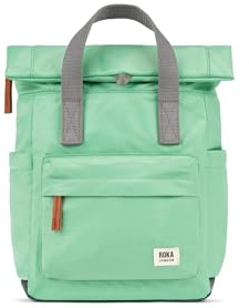 ROKA London Canfield Roll Top Backpack in Matcha | Nylon Roll Top Rucksack, Magnetic Closure, Multi Pockets, for Work, School & Travel