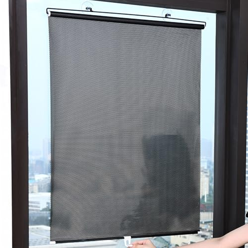 Verdunklungsrollo Mit Saugnäpfen,Ohne Bohren Sichtschutz Thermorollo Tragbare verdunkelung Stoff, Sonnenschutzrollo für Fenster,Einziehbarer Temporäre Jalousien