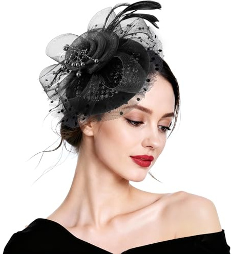 DRESHOW Fascinator Chapeau Plume Mariage Dames Day Bandeau et Clip Cocktail Tea Party Chapeau pour Fille et Femmes