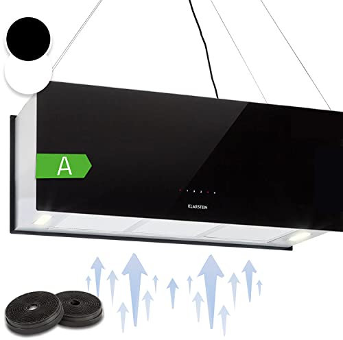 Klarstein Campana Cocina, Extractor para, Campana Techo con Flujo de Aire 590m³/h y Temporizador, Campana Extractora Regulable, Extractor Humos 3 Modos y Filtros Carbón Activo