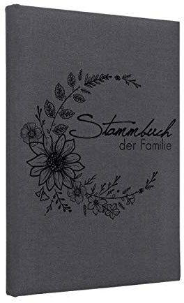 Hochzeitideal Stammbuch zur Hochzeit – Klassisch in Grau – 'Boho Nr. 3 –Familienstammbuch & Erinnerungsbuch mit 6-Fach Ringmechanik, hochwertige Buchbinderleinen, handgefertigt in Deutschland