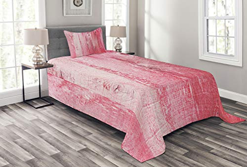 ABAKUHAUS Rose et Blanc Couvre-Lit, Distressed Bois, Couleurs claires ne se décolorent Pas, 170 x 220 cm, Sombre Rose Corail