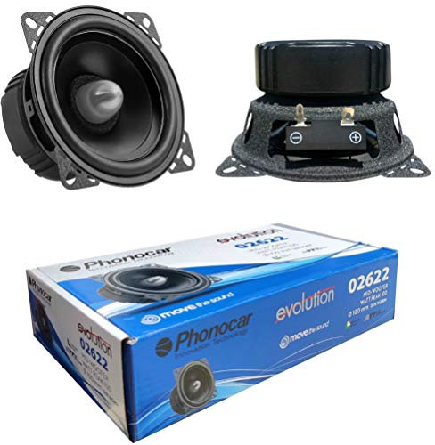 2 PHONOCAR 02622 altoparlanti medio basso woofer 10,00 cm 100 mm 4 50 watt rms 100 watt max impedenza 4 ohm 92 db spl portiere auto nero, a coppia