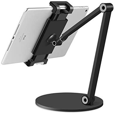 Desktop Aluminum Tablet Stand Long Arm Rotation Cellphone Holder Adjustable Lazy Tablet Mount Compatible with 4-13 Zoll iPhone iPad,Schwarz