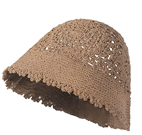 ZLYC Damen Sommer Baumwolle Handgemachte Stricken Fishermütze (Massives Khaki),Gr.Einheitsgröße