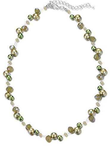 Bulinlin Damen Kristall Perlenkette Silber Boho Statement Choker Halskette für Frauen Modeschmuck Geburtstagsgeschenke(Army Green)