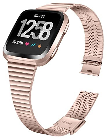 AISPORTS Compatible with Fitbit Versa 2 Strap for Women Men, Slim Adjustable Stainless Steel Metal Buckle Bracelet Sport Wristband Replacement Strap for Fitbit Versa 2/Versa/Versa Lite Smart Watch