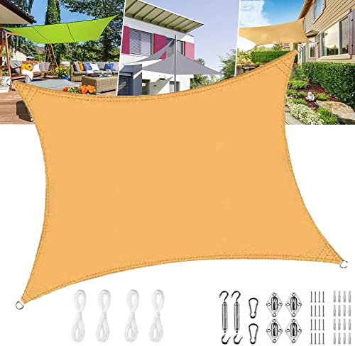 Pergola Anti UV 3.5x5.5m Rectangulaire, Hydrophobe Toile d'ombrage pour Jardin Terrasse Camping Fête Piscine, sur Mesure avec Kit de Fixation, Jaune Terreux