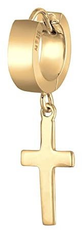 Kuzzoi Herren-Ohrring Creole Kreuz, Single Scharnier Creole (13mm) rund, Goldener Ohrring für Männer mit Kreuz, 1 Stück Creolen Ohrhänger 925 Sterling Silber vergoldet, Hoop Ohrring für Männer