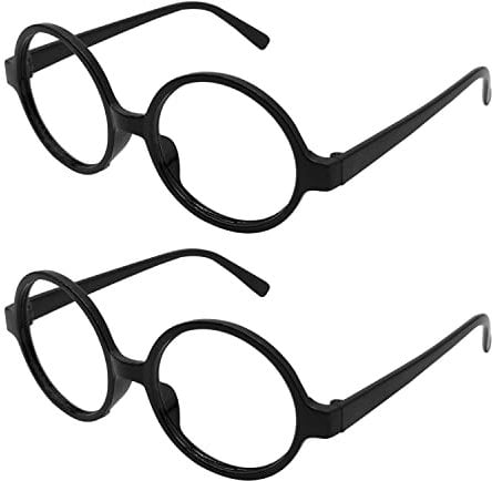 ALLY-MAGIC 2-Piece Wizard Round Glasses - Black Plastic Frames for Halloween Costume & Cosplay