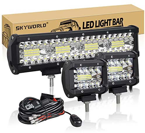 SKYWORLD LED Scheinwerfer Set, 240W Nebelscheinwerfer 1 Stück + 60W Spot Kombistrahl 2 Stück, IP67 Wasserdicht, mit Kabelbaum, für 4x4 Offroad Auto Traktor SUV KFZ Fahrzeuge