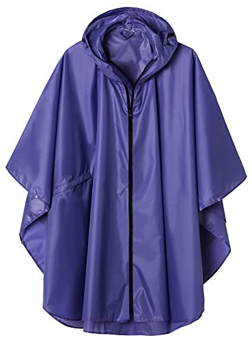 Regen Poncho Jacke Mantel für Erwachsene mit Kapuze wasserdicht mit Reißverschluss im Freien, Violett