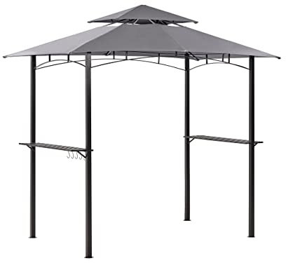 Beliani Pavillon für den Außenbereich 240 x 148 cm Vordach aus Stoff Stahlrahmen Grau Naro
