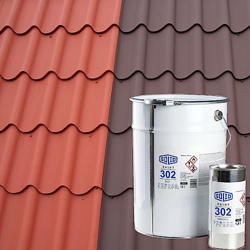Pittura per tetti in acciaio, colore antracite, colore per tetto, rosso, colore marrone, colore industriale SolidPaint 302, 19,4 l per colore