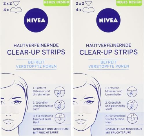 NIVEA hautverfeinernde Clear-Up Strips (6 Stück), Reinigungs-Strips für das Gesicht mit Fruchtsäure, entfernen Mitesser und Unreinheiten (Packung mit 2)