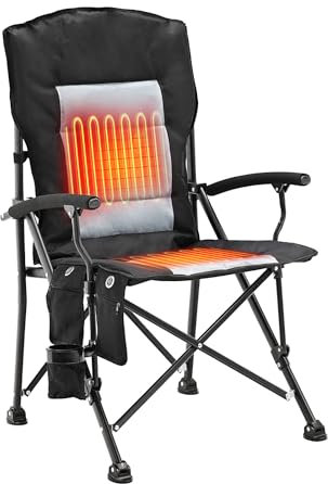 Meulbaty 200KG Belastbar Klappbar Beheizte Faltstuhl/Campingstuhl/Gartenstühle mit Dual Heizzonen, Leicht Tragbar Outdoor Faltbar Sessel Stuhl mit Getränkehalter, 3 Temperaturstufen Einstellbar