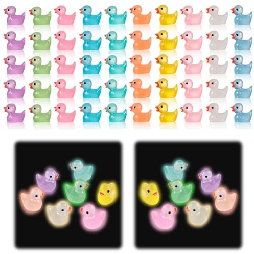 Wondsea 100pcs Mini Canards Lumineux en RéSine,Mini Canard en Résine,Canard Miniature,ColoréEs pour Jardin Mignons Canard,Mini Canards Décoration de Maison de poupée DIY Terrarium pour Jardin