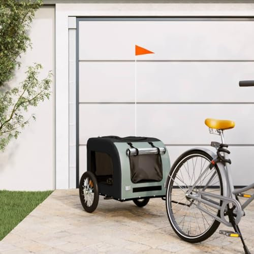 FENLAX Fahrradanhänger Hunde Schwarz und Grau Oxford-Gewebe und Eisen 125x64x66cm Fahrrad Hundeanhänger Haustieranhänger Haustier Fahrradanhänger Hunde-Fahrradanhänger für Hunde und Andere Haustiere