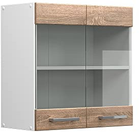 Vicco Hängeschrank R-Line, Wandhängeschrank, Sonoma/Weiß, 60 cm mit Glastüren