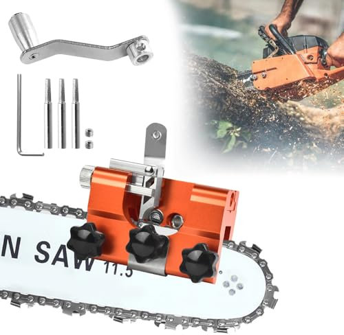 KLYNGTSK Chainsaw Sharpener Hand Crank Chainsaw Sharpener Jig Tool Aluminum Alloy Chainsaw Chain Sharpener with 3 Grinding Heads 1 Allen Wrench,1 Crank,2 Nuts for Most Chainsaw And Electric Saws