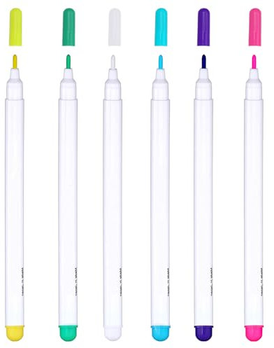 6 Stück Nähkreide Stift, Trickmarker Fein Selbstlöschend, Stoffmarkierstift Nähen Wasserlöslich, Markierstifte zum Nähen, Stoffstift Selbstlöschend Nähen, Stift Stoff, in Weiß/Lila/Rot/Blau/Grün/Gelb