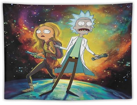 ADEIK TV-Wandteppich Rick And Morty Muster Retro Junge Herrenzimmer Dekor Wandbehang Bunte Mode Wanddekoration