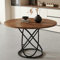 GOLDFAN Table Ronde en Bois Salle à Manger 120 cm, Base en Métal Noir, Grande Tables Manger Style Rétro (Marron)