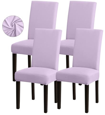 Sufdari Stuhlhussen 4er Set Lila, Stretch Esszimmer Stuhlbezug für Esszimmerstühle, Abnehmbarer Waschbarer Spandex Stuhlüberzug für Küchenstühle,Hotel, Bankett（Lila,4 Stück