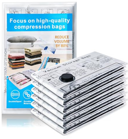 Vakuumbeutel für Kleidung – Sparen Sie 80% Platz, luftdichte Kompression für Kleidung, Bettwäsche & Reise, langlebiges PA+PE Material, 6x Größe S (60x40cm)