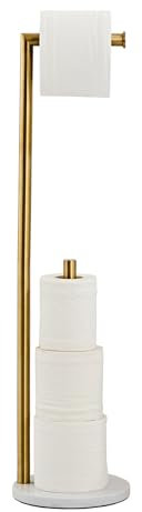 Marble Toilet Paper Holder Stand - Brushed Gold, Freestanding with Storage, Floor Stand, Gold Toilet Roll Holder, Standing Paper Towel Holder
