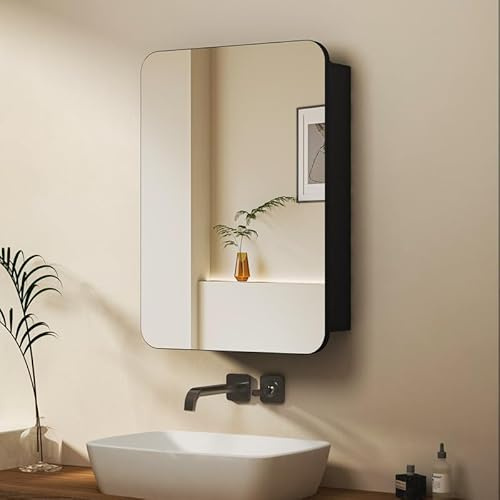 WDWRITTI Spiegelschrank größen 50x70x12,5cm badezimmerschrank, Runder Ecken Badezimmer hängeschrank mit Spiegel mit verstellbaren Regalebenen glasablage, Medizinschrank badezimmerspiegel wandschrank