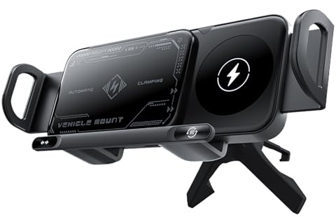 Liakyunf Soporte De Cargador Inalámbrico para Coche - Base De Carga Rápida para Pantallas Plegables - Porta Teléfono Plegable con Cargador - para La Mayoría De Smartphones Automóvil Camión SUV RV